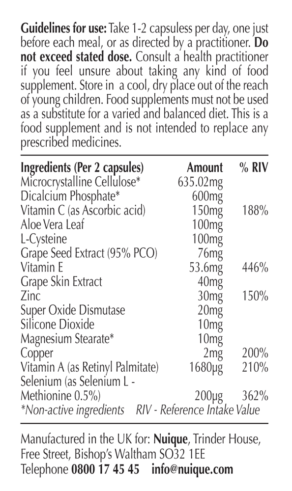 nuIQue Vegan Alenol ingredients