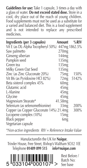 nuIQue Vegan Proslan-P8 Prostate Support ingredients