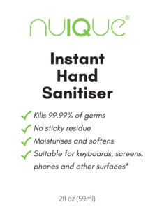 nuIQue Instant Hand Sanitiser Spray - label front